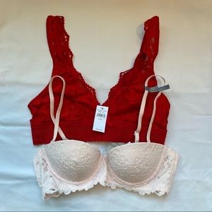 Aerie Blush Eyelet Convertible Strap Bra 34A NWT & Aerie Red Bralette XS NWT
